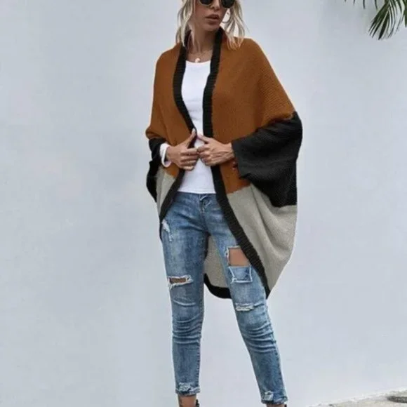 Brown ColorBlock Batwing cardigan - Picture 6 of 6